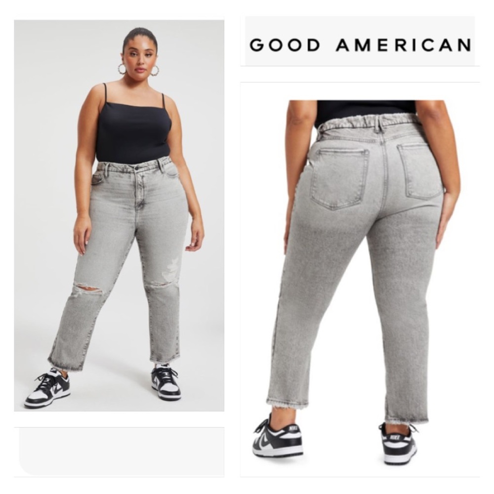 Good American Good Boy Good Boy High-Waist Jeans Washed Grey Vintage Wash Sz 16
